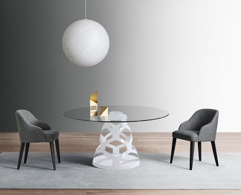 48" Rounded Glass And Metal Pedestal Base Dining Table - Clear