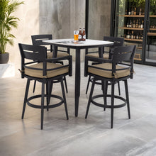 Load image into Gallery viewer, 5 Pieces Outdoor Patio Bar Set, Rounded Square Sintered Stone Table &amp; 4 Swivel Bar Chairs
