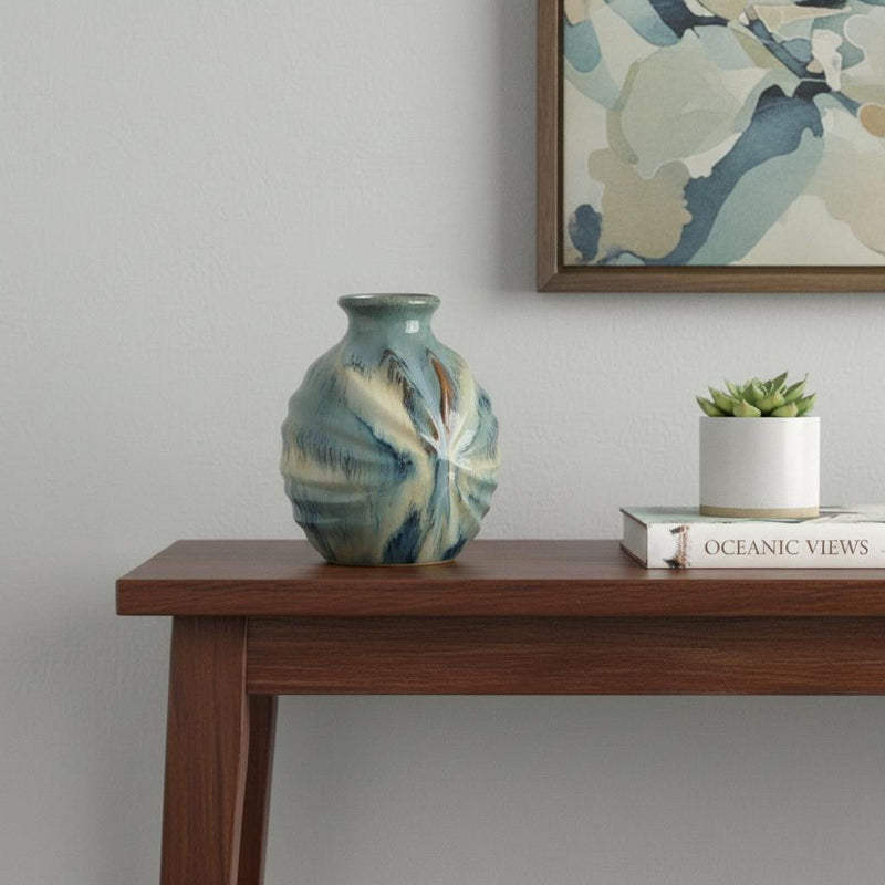 Abstract Round Table Vase - Blue / Blue / Brown