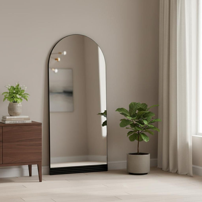 Wood Arch Freestanding Ornate Framed Accent Mirror - Black