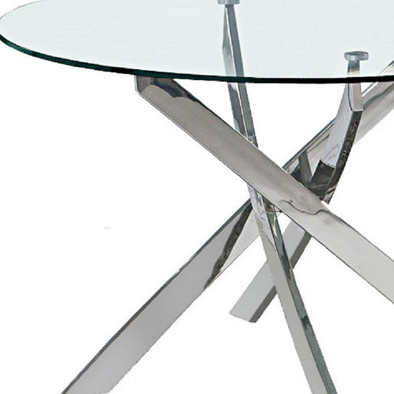 48" Glass And Metal Cross Leg Base Round Top Dining Table - Clear