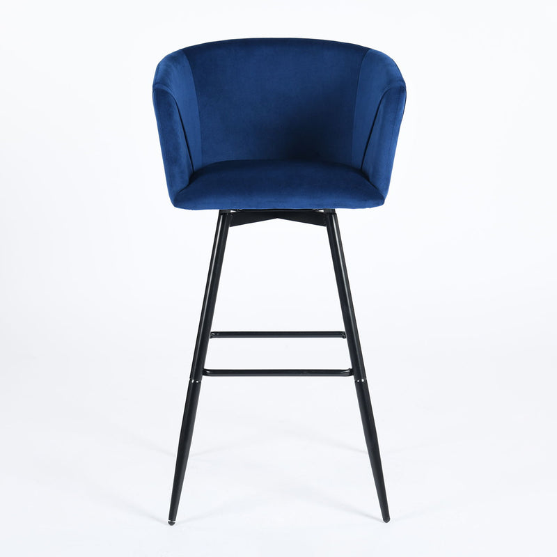 28" Velvet And Steel Low Back Bar Height Bar Chairs (Set of 2) - Rose And Black