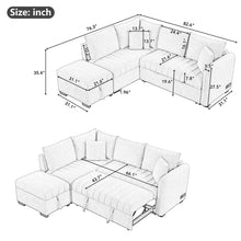 Load image into Gallery viewer, L-Shaped Sectional Pull Out Sofa Bed Sleeper Sofa With Two USB Ports, Two Power Sockets And A Movable Storage Ottoman
