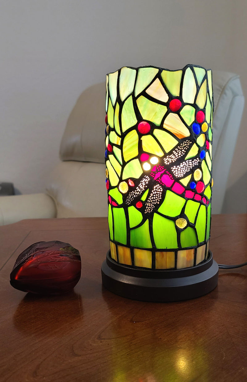 Dragonfly Stained Glass Accent Lamp - Green And Pink