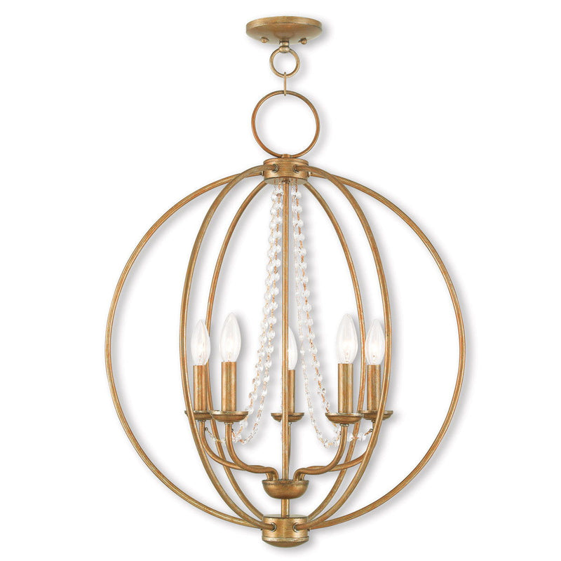 28" Five Light Dimmable Chandelier With Shades - Antiqued Gold