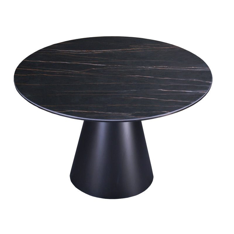 47" Ceramic And Metal Pedestal Base Round Top Dining Table - Black