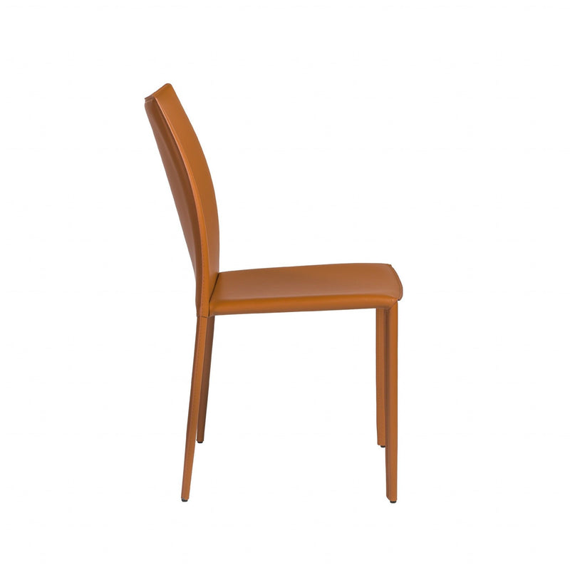 Upholstered Leather Dining Side Chairs (Set of 2) - Terra Cotta