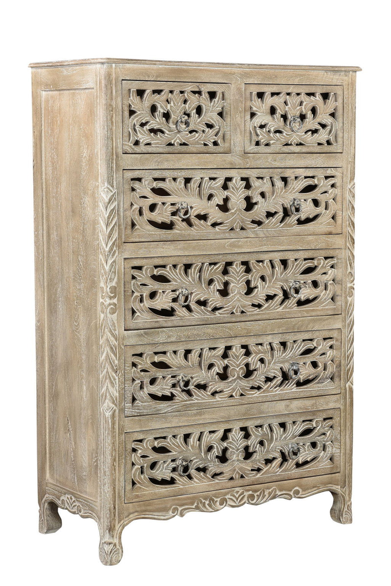 Solid Wood Six Drawer Chest - Light Brown