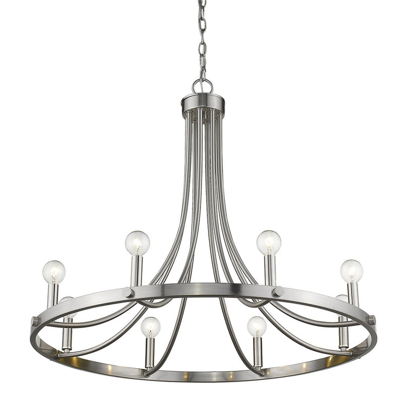 Candle Style Eight Light Metal Dimmable Chandelier - Silver
