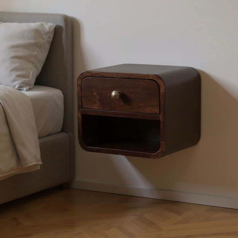 12" Modern Wood Square One Drawer Floating Nightstand - Brown