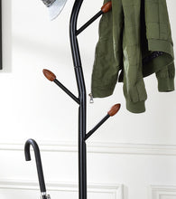 Load image into Gallery viewer, Long Billie Tree Coat Rack Hooks With Umbrella Stand - Black / Walnut
