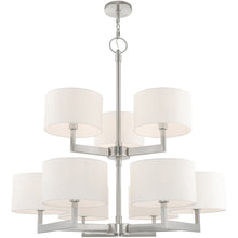 Load image into Gallery viewer, 43" Nine Light Metal Dimmable Chandelier With Shades - Nickel / Off White
