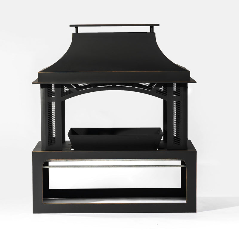 Fireplace, 50000 Btu Fire Pit, Wood Burning Chimney For Outside - Black