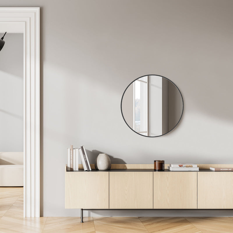 20" Aluminum Round Framed Accent Mirror - Black