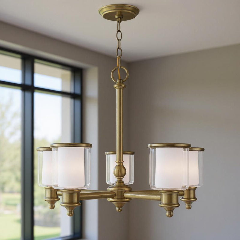 21'' Five Light Dimmable Chandelier With Shades - Antiqued Brass