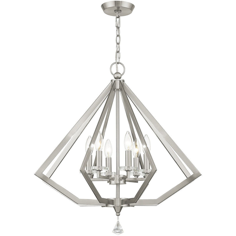 26'' 6 Light Dimmable Chandelier With Shades - Nickel