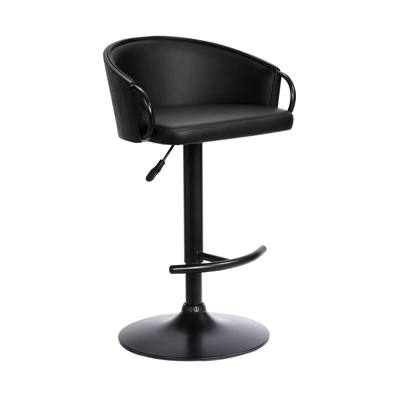 24" Faux Leather And Iron Swivel Low Back Adjustable Height Bar Chair - Black