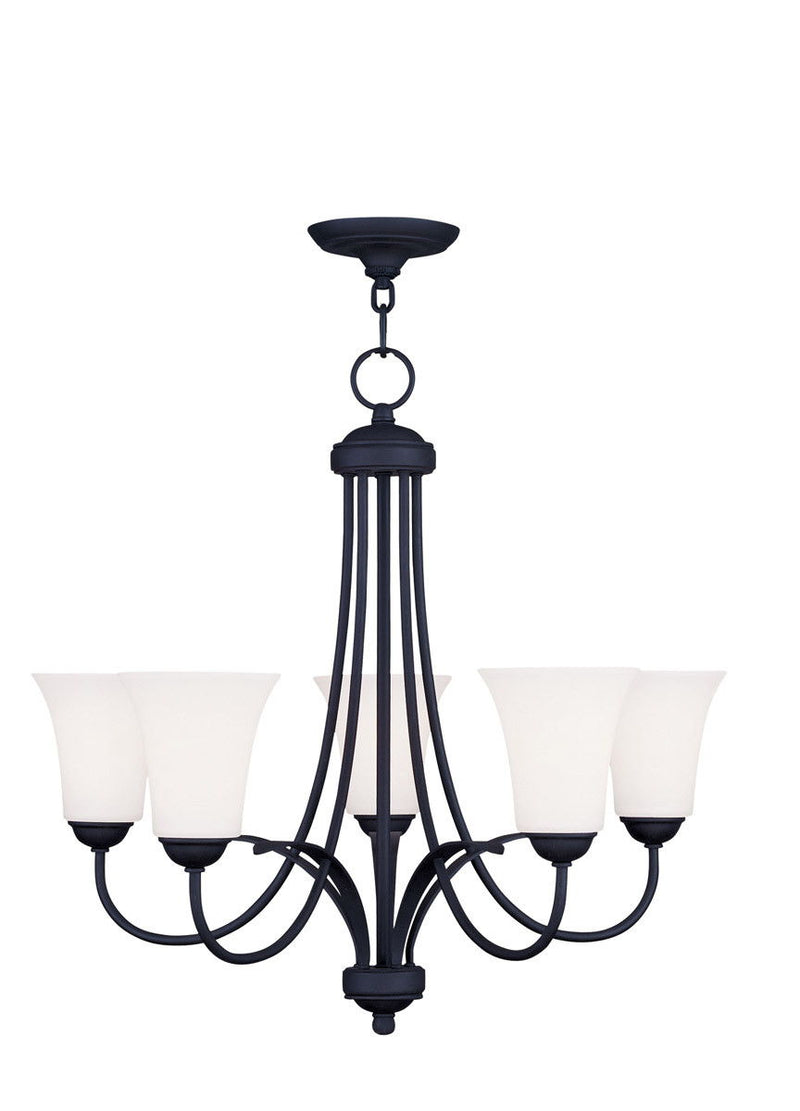 22" Five Light Dimmable Chandelier With Shades - Black