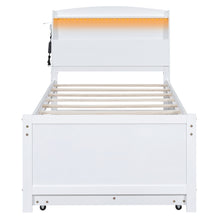 Load image into Gallery viewer, Twin Size Platform Bed with Storage LED Headboard, Twin Size Trundle and 3 Drawers, White
