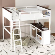 Load image into Gallery viewer, Queen Size Loft Bed With Desk, Open Shelf, Storage Box And USB Charging Station - White
