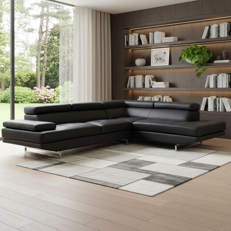 Leather L Shaped 2 Piece Corner Sectional - Black
