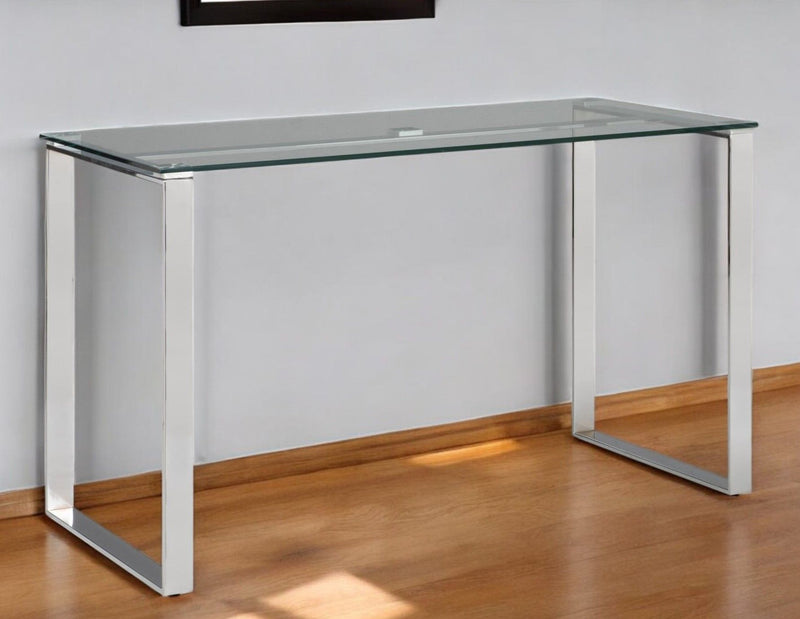47" Clear And Glass And Metal Computer Desk - Silver