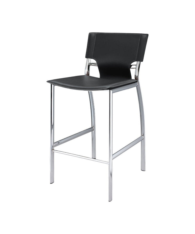 29" Metal And Faux Leather Low Back Bar Height Bar Chairs (Set of 2) - Black