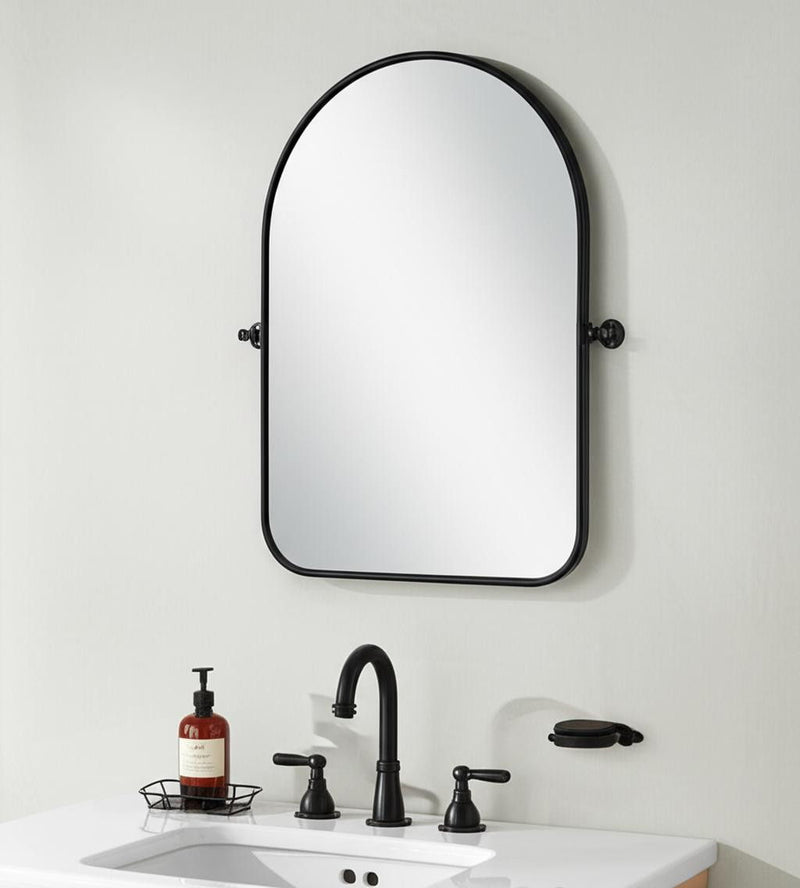 32" Iron Arch Tilting Framed Bathroom Vanity Mirror - Black