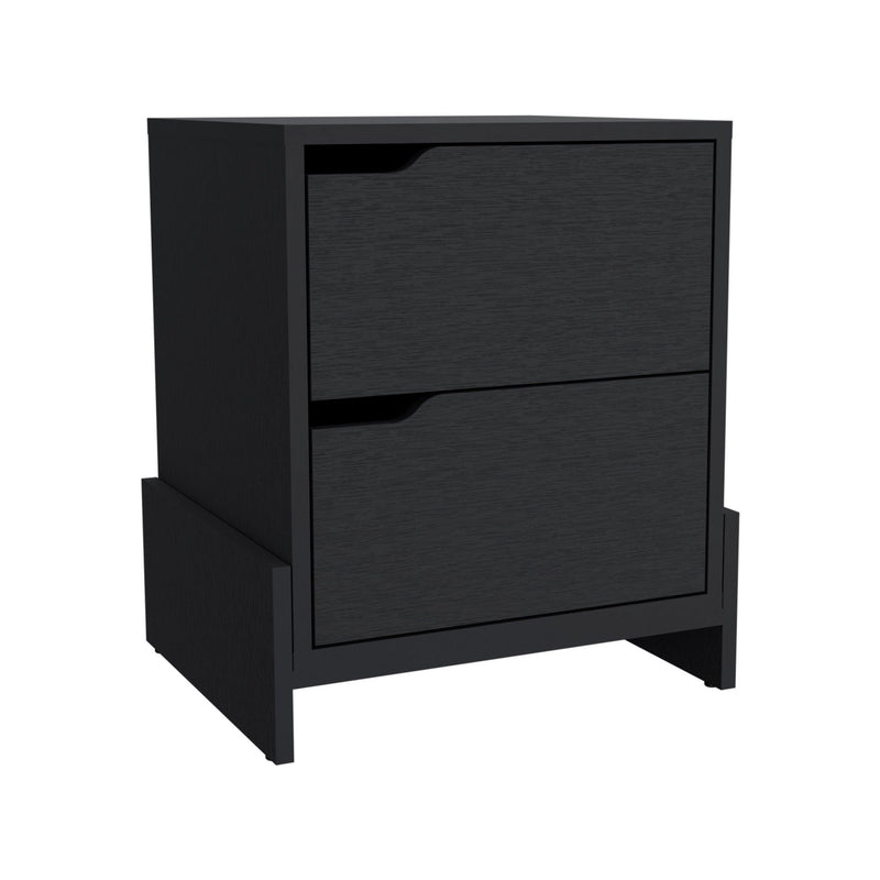 17" x 14.6" x 19.9" Two Drawer Faux Wood Nightstand - Black