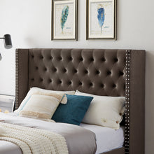 Load image into Gallery viewer, B100S King bed, Button designed Headboard,strong wooden slats + metal legs with Electroplate
