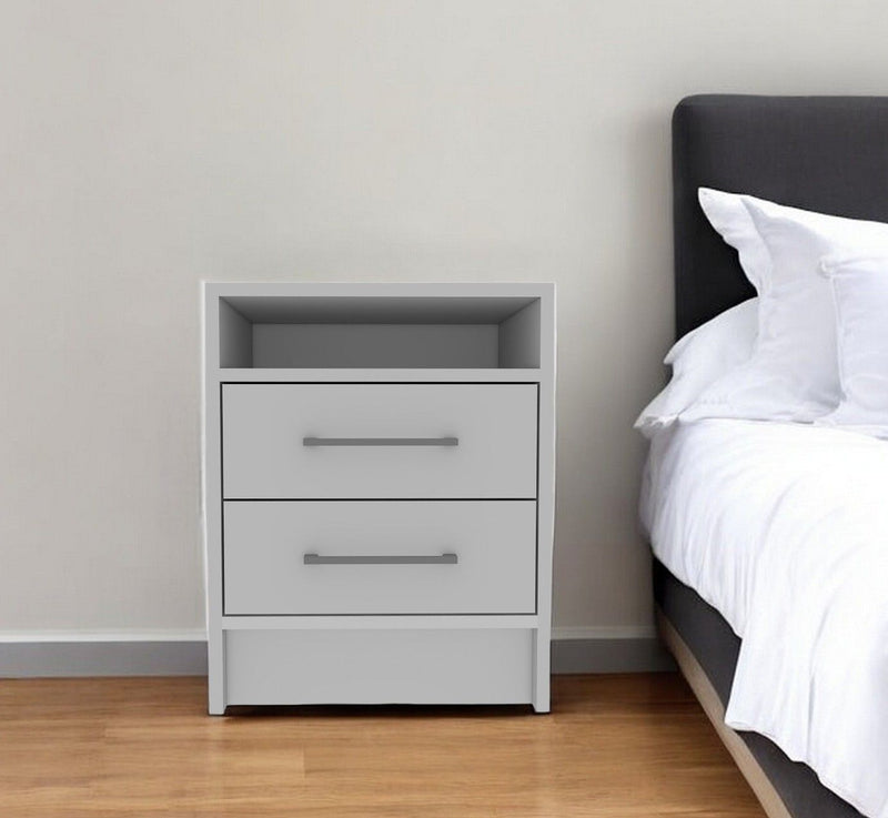 Open Compartment Two Drawer Nightstand - White