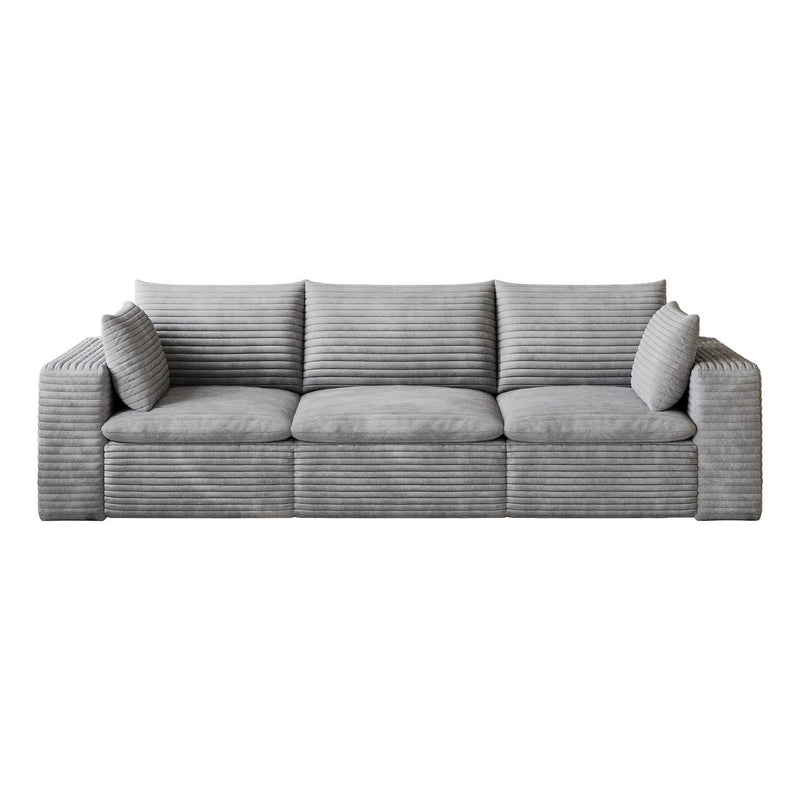 Corduroy Modular Sofa With Toss Pillows - Gray