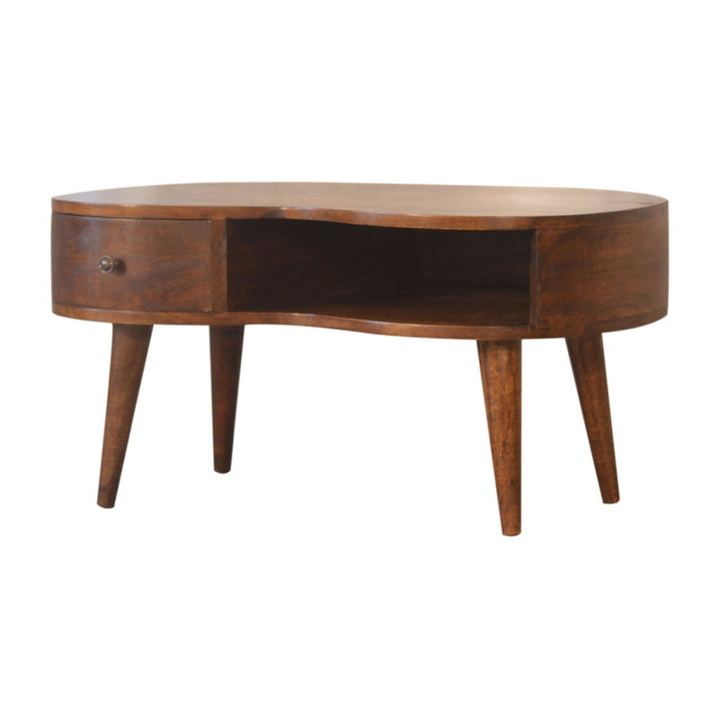 32" Solid Wood Free Form Coffee Table With Drawer Shelf - Chestnut