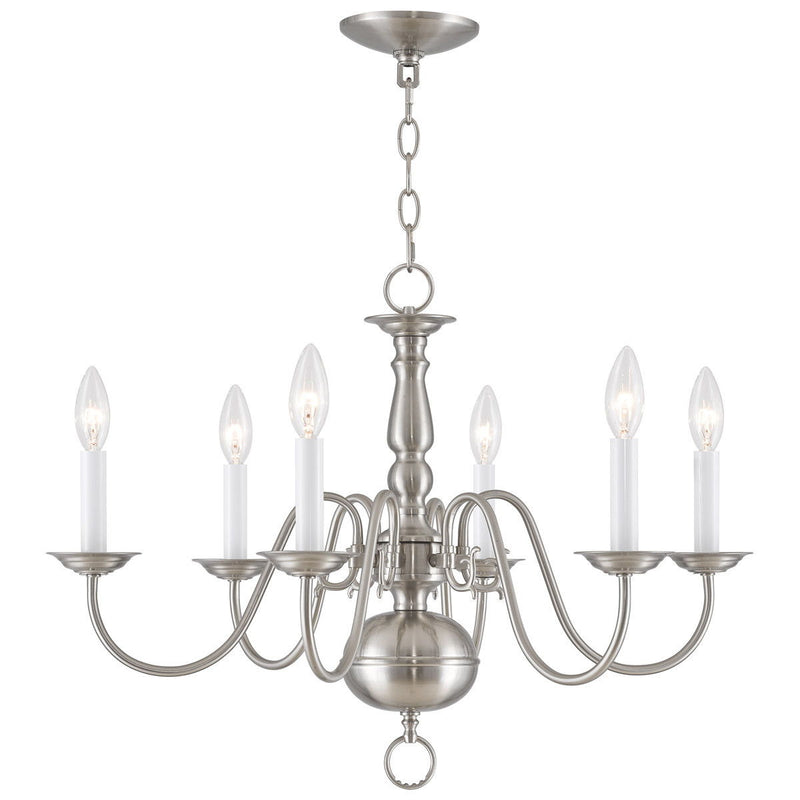 18" Six-Light Dimmable Chandelier With Shades - Nickel