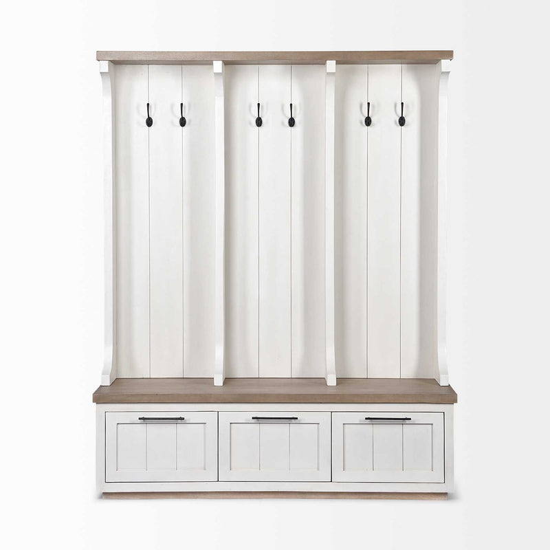 Solid Wood Six Hook Freestanding Coat Rack - White