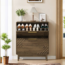 Load image into Gallery viewer, Freestanding Shoe Cabinet With 2 Flip Top Drawers For Entryway - Walnut
