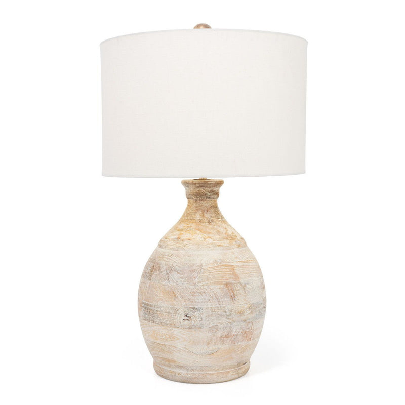 27" Solid Wood Round Table Lamp With White Drum Shade - Blanched Almond
