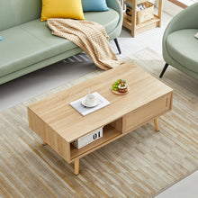 Load image into Gallery viewer, 41.34" Rattan Coffee Table, Sliding Door For Storage, Solid Wood Legs, Modern Table For Living Room
