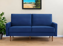 Load image into Gallery viewer, Velvet Sofa With Dark Brown Legs - Blue
