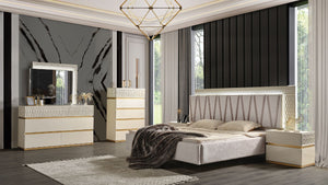 Delfano Modern Style King Bed Made with Wood in Beige