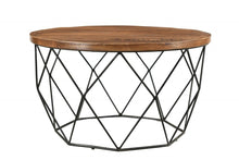 Load image into Gallery viewer, Solid Wood And Iron Round Frame Coffee Table - Brown
