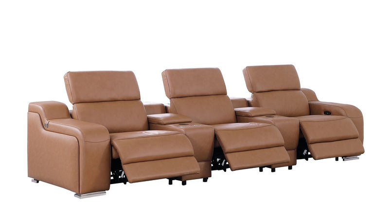 129" Italian Leather Reclining USB Sofa - Chestnut