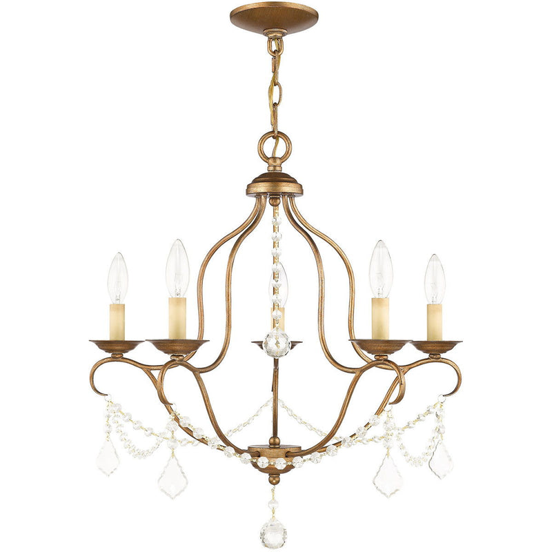 24" Five Light Dimmable Chandelier With Shades - Antiqued Gold