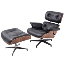 Load image into Gallery viewer, Tufted Leather Swivel Lounge Chair with Ottoman 35" - Black And Brown
