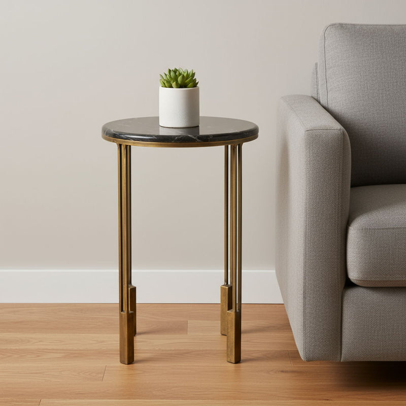 Marble And Iron Round End Table - Gold And Black