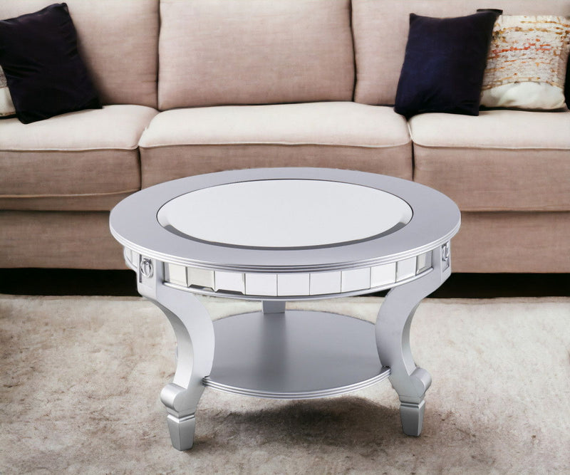 Mirrored Metal Round Mirrored Coffee Table - Silver