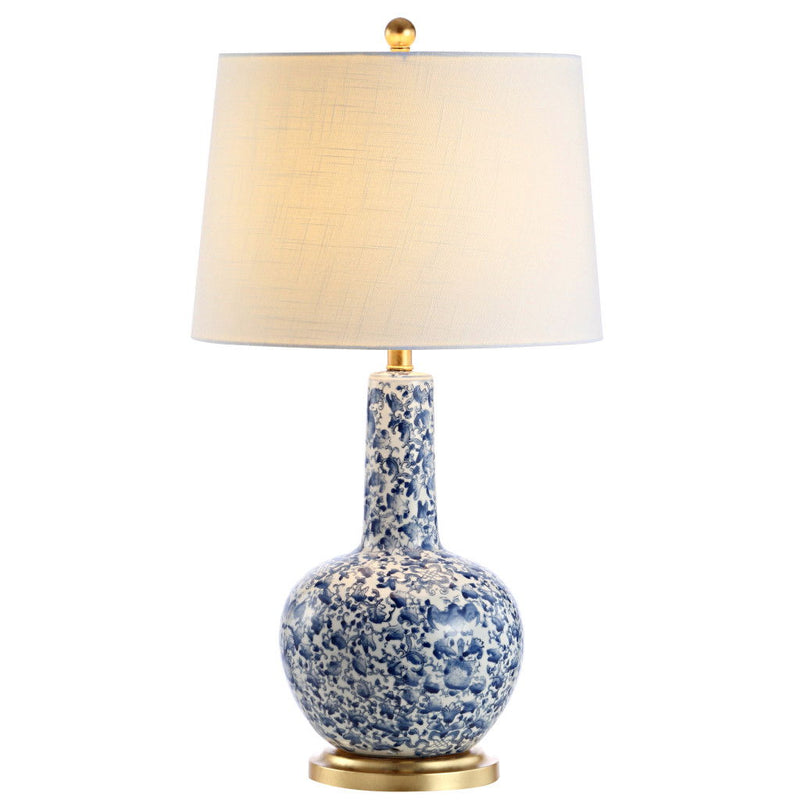 30" Gourd Table Lamp With Drum Shade - Blue