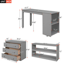 Load image into Gallery viewer, Low Study Full Loft Bed with Cabinet ,Shelves and Rolling Portable Desk ,Multiple Functions Bed- Gray
