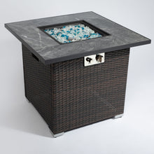 Load image into Gallery viewer, Outdoor Propane Gas Fire Pit Table With Lid With Glass Rocks And Rain Cover - Espresso
