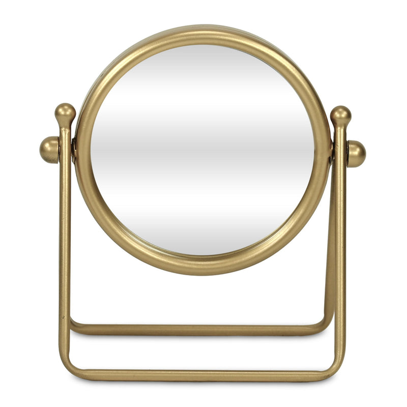 Metal Round Tilting Framed Makeup Shaving Tabletop Mirror - Gold